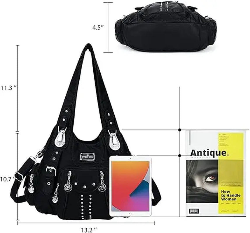 Redemption by Ashley North Angel Kiss high-quality fashionable large hobo bag in soft PU leather with adjustable strap and multiple pockets.