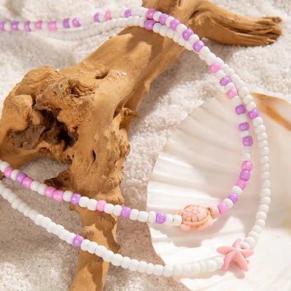 Tocona Bohemian Colorful Bead Necklace for Women Summer Handmade Starfish Tortoise Choker Chain Beach Jewelry Accessories