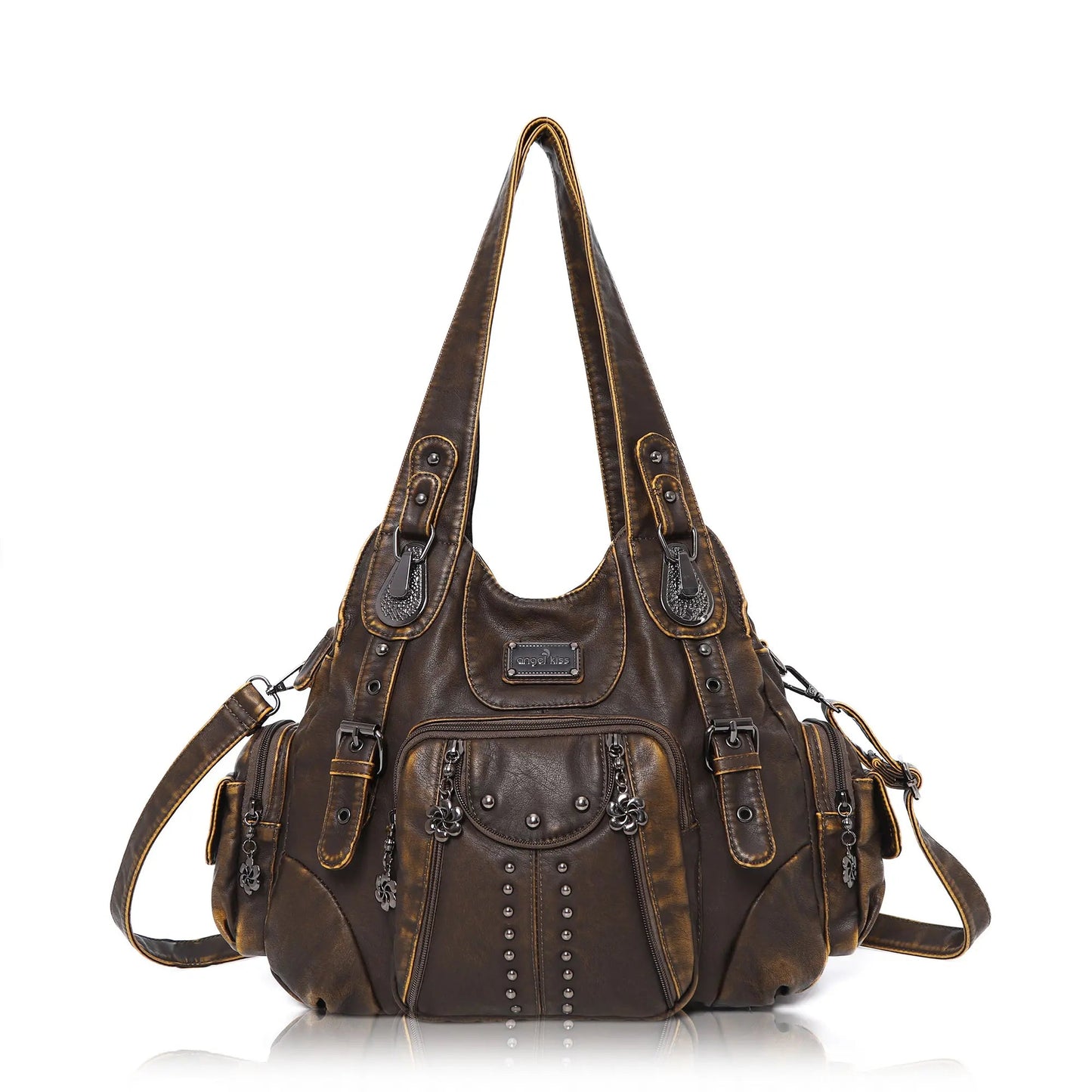 Redemption by Ashley North Angel Kiss large hobo crossbody bag in soft PU leather with adjustable strap and multiple pockets.