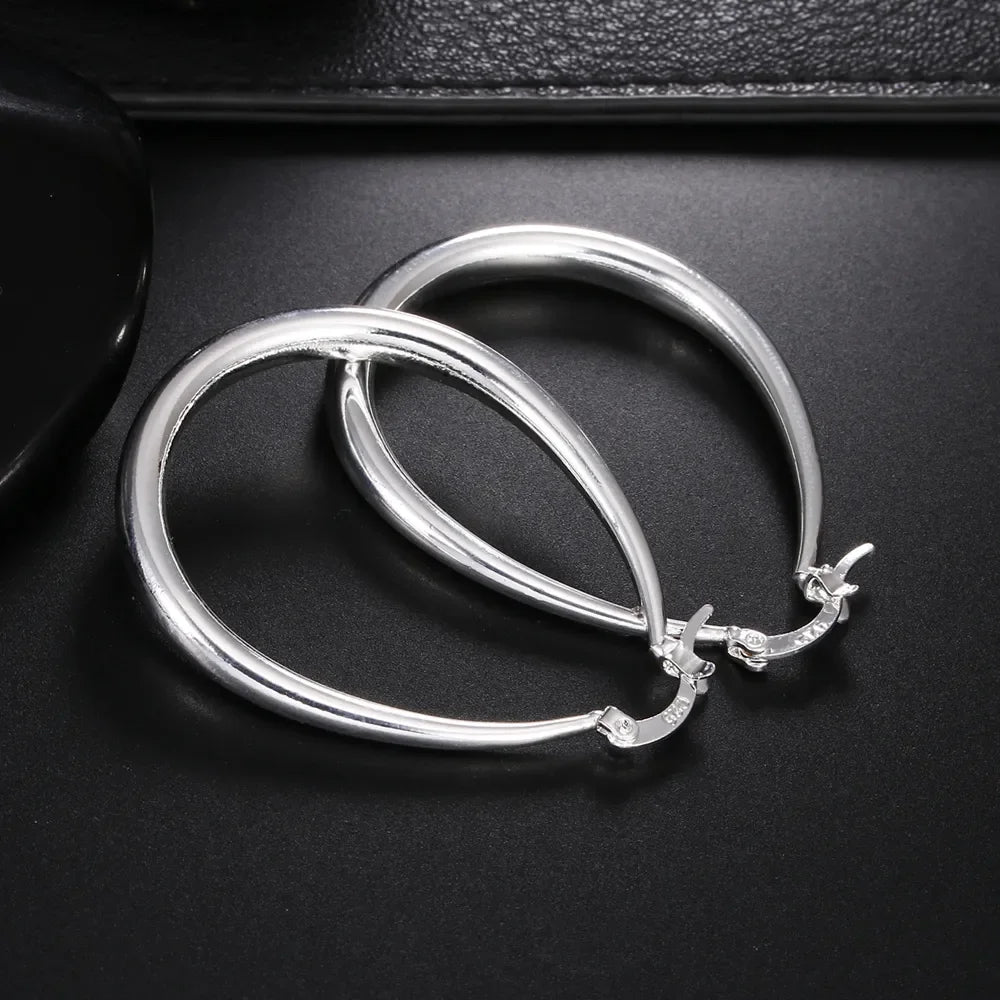 41MM 925 sterling silver Smooth Circle cute Hoop Earrings For Women Fashion Party Wedding Accessories Jewelry Christmas Gifts