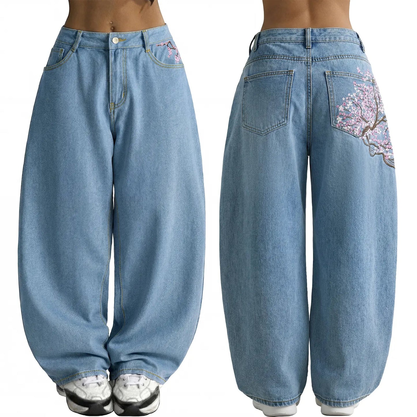 Emmiol【Back to School】Women Hip Hop Baggy Jeans Wide Leg Mid-Low Waist Barrel Jeans Loose Boyfriends Jeans 90S Vintage Denim Pants Casual Comfy Black Womenswear Summer Vibes