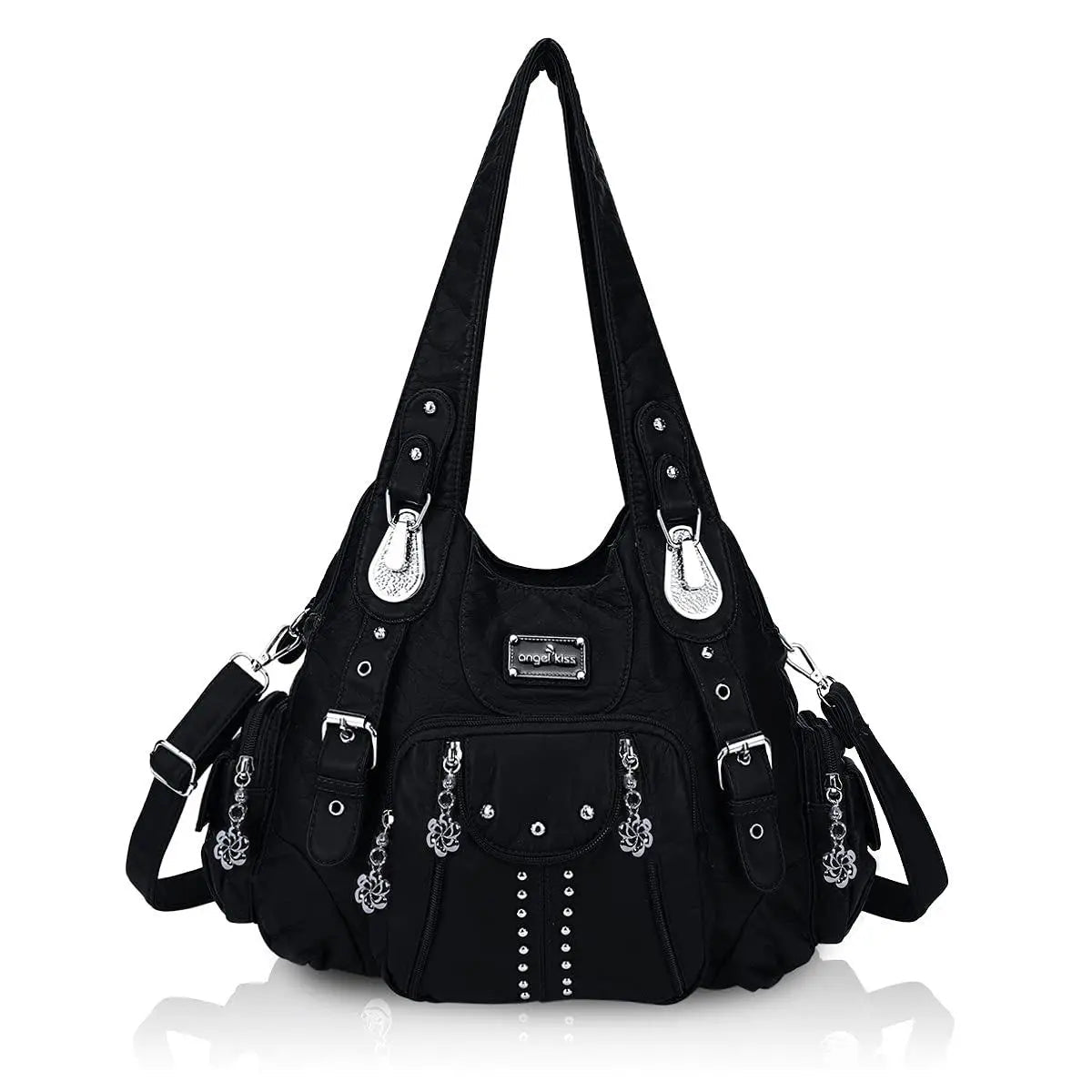 Redemption by Ashley North Angel Kiss large hobo bag in soft PU leather with adjustable strap, multiple pockets, and anti-theft zipper.