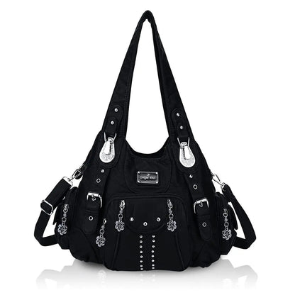 Redemption by Ashley North Angel Kiss large hobo bag in soft PU leather with adjustable strap, multiple pockets, and anti-theft zipper.