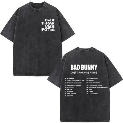 Washed Vintage Rapper Bad Bunny T-shirt Debi Tirar Mas Fotos DTMF Album 2025 T Shirts Men Women Hip Hop Oversized T-shirts Tops