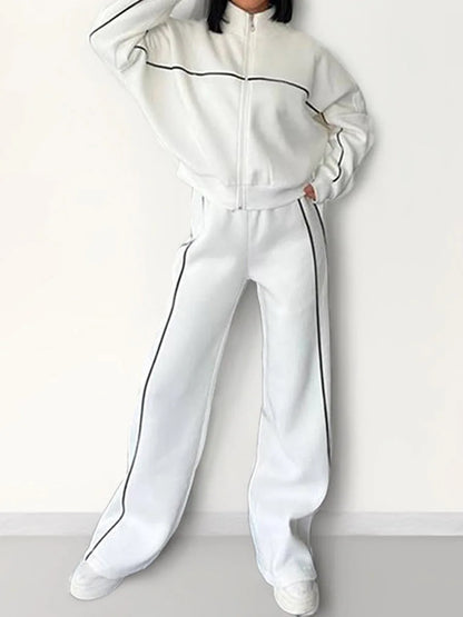 Modigirl 2026 Women 2 Piece Set Women's Suits Tracksuit Contrast Stripe Zipper Jacket High Waist Drawstring Pants Casual Outfits