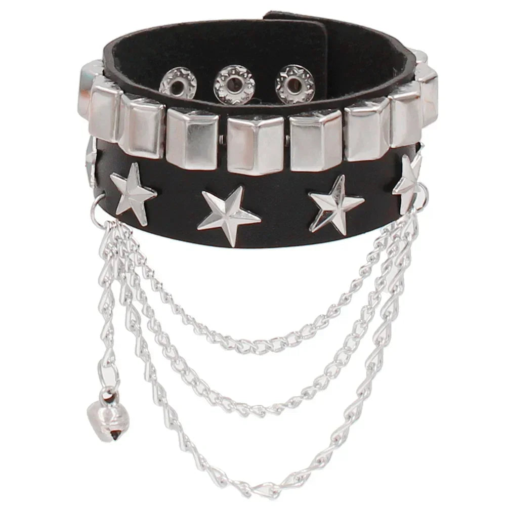 Vintage Leather Bracelets Punk Row Cuspidal Spikes Rivet Stud Wide Cuff PU Leather Punk Gothic Rock Unisex goth accessories