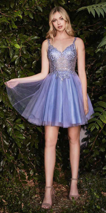 Champagne gold Cinderella Divine 9239 short poofy layered A-line gown with tulle skirt, perfect for special occasions.