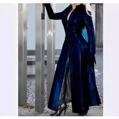plus Size Slim Fit Zipper Collar PU Leather Jacket Women's Fashion Autumn Winter Long Coat  Color Trendy Female Clothing