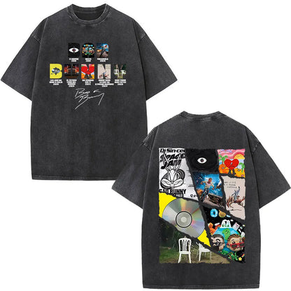 Washed Vintage Rapper Bad Bunny T-shirt Debi Tirar Mas Fotos DTMF Album 2025 T Shirts Men Women Hip Hop Oversized T-shirts Tops