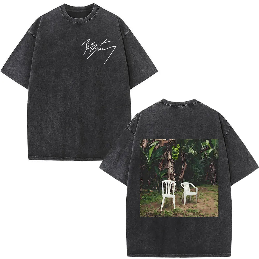 Washed Vintage Rapper Bad Bunny T-shirt Debi Tirar Mas Fotos DTMF Album 2025 T Shirts Men Women Hip Hop Oversized T-shirts Tops