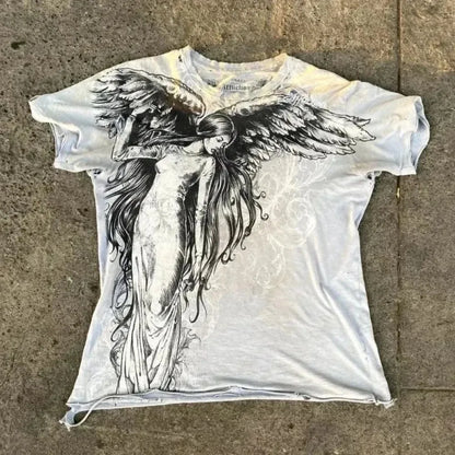 Summer Men's Breathable Round Neck T-shirt Y2K Retro Clothing Punk Hip Hop Pattern Printed Outdoor Fashion Top