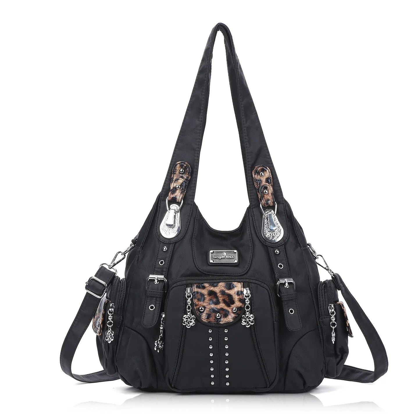 Redemption by Ashley North Angel Kiss large hobo bag in soft PU leather with adjustable strap, multiple pockets, and anti-theft zipper.