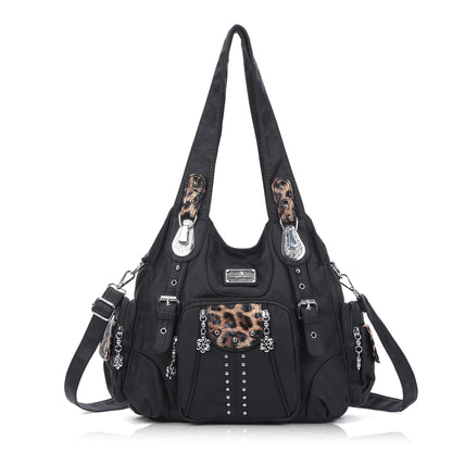 Redemption by Ashley North Angel Kiss large hobo bag in soft PU leather with adjustable strap, multiple pockets, and anti-theft zipper.