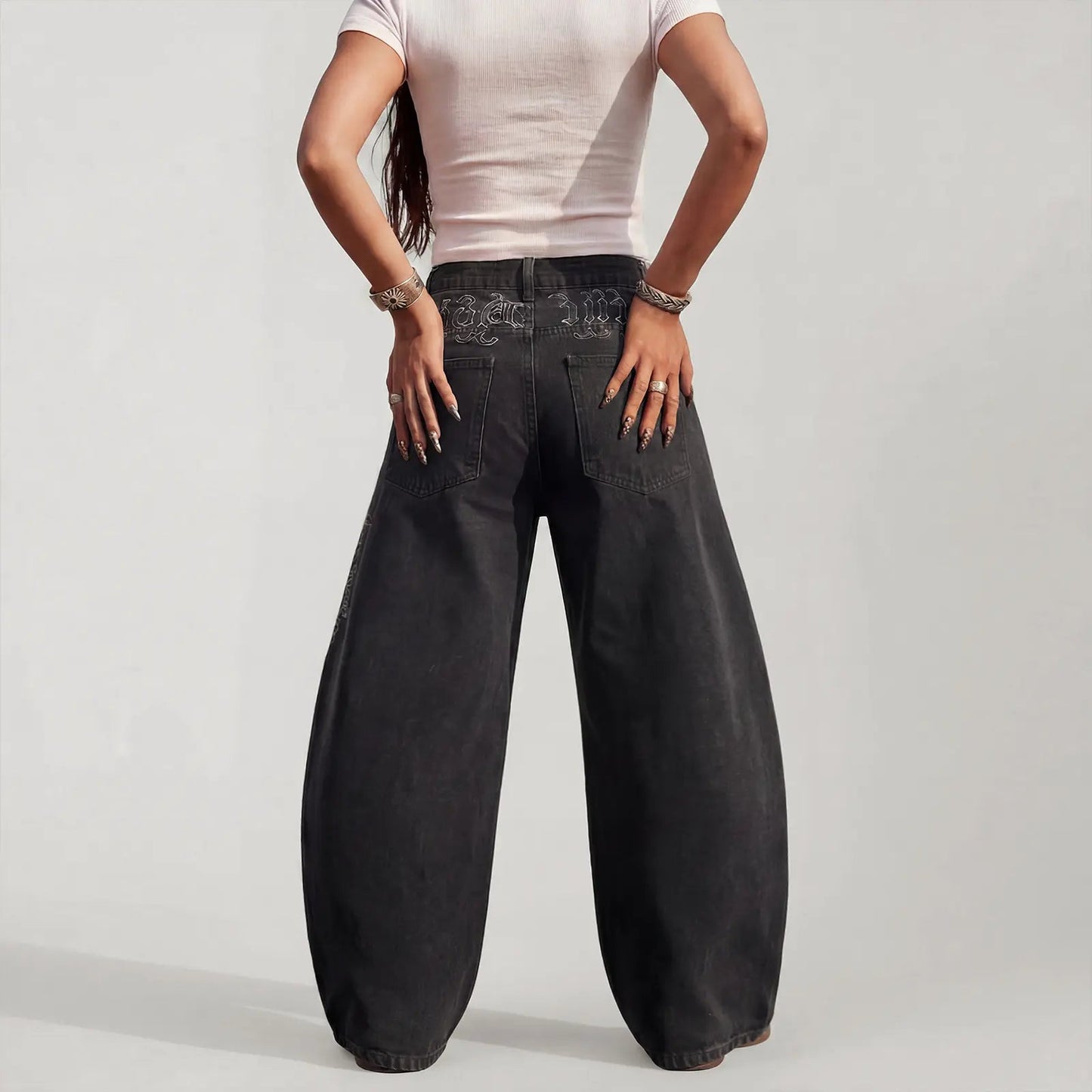 Emmiol【Back to School】Women Hip Hop Baggy Jeans Wide Leg Mid-Low Waist Barrel Jeans Loose Boyfriends Jeans 90S Vintage Denim Pants Casual Comfy Black Womenswear Summer Vibes