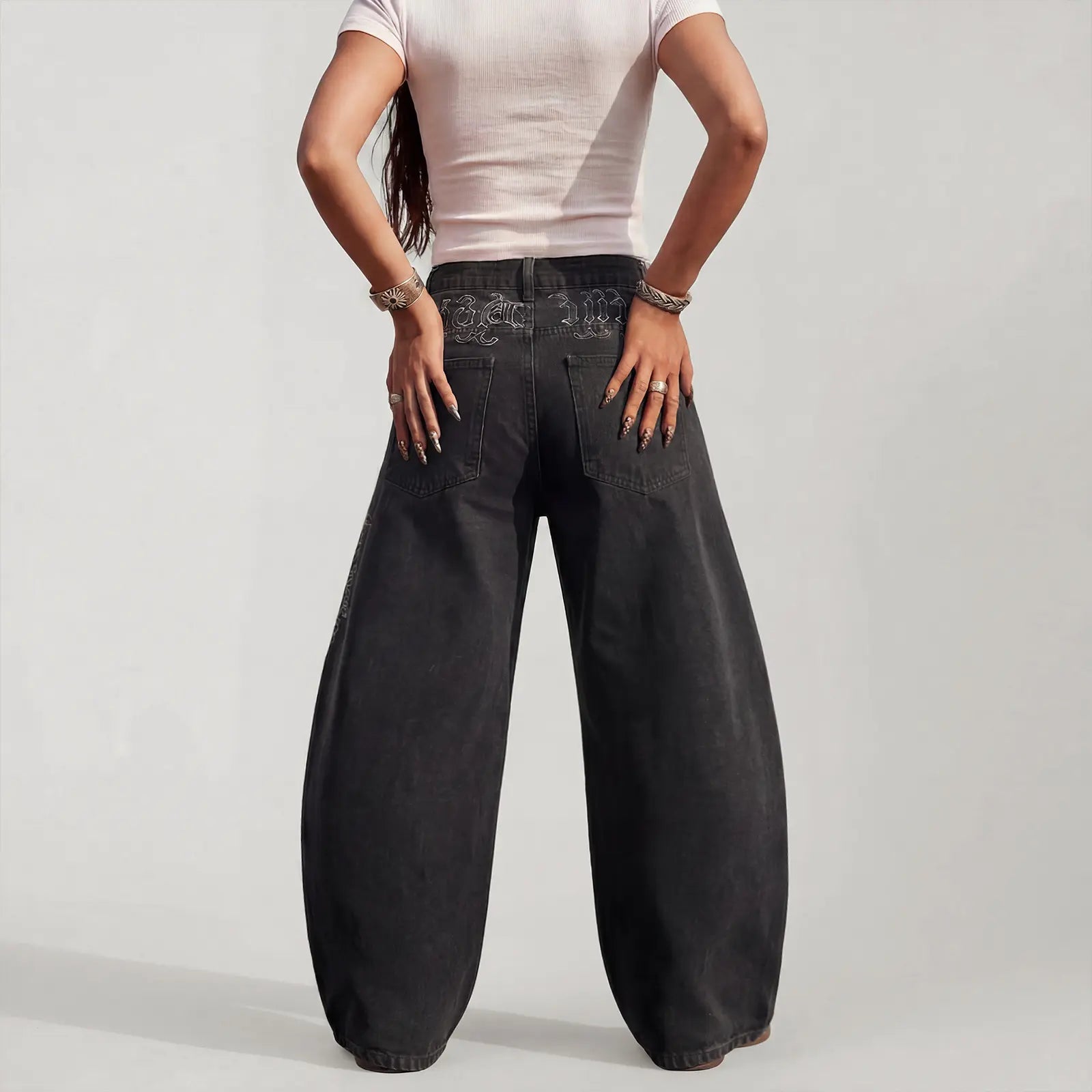 Emmiol【Back to School】Women Hip Hop Baggy Jeans Wide Leg Mid-Low Waist Barrel Jeans Loose Boyfriends Jeans 90S Vintage Denim Pants Casual Comfy Black Womenswear Summer Vibes