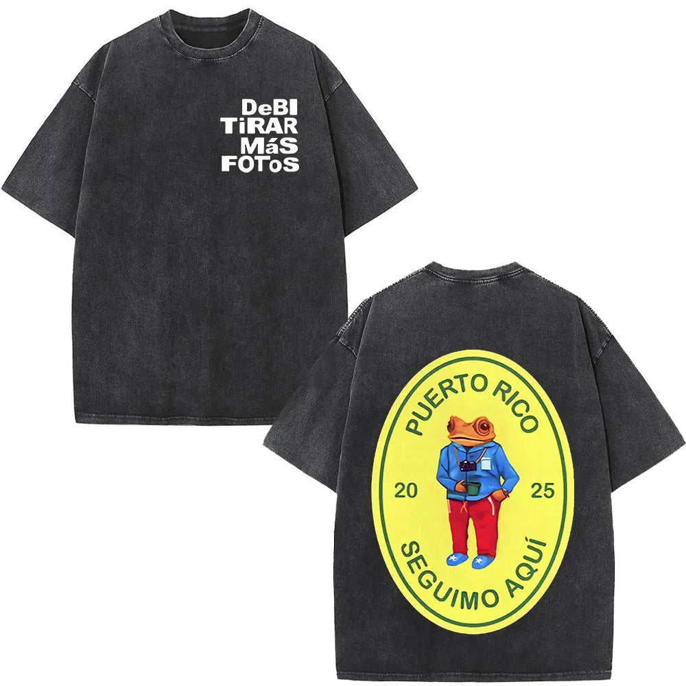 Washed Vintage Rapper Bad Bunny T-shirt Debi Tirar Mas Fotos DTMF Album 2025 T Shirts Men Women Hip Hop Oversized T-shirts Tops