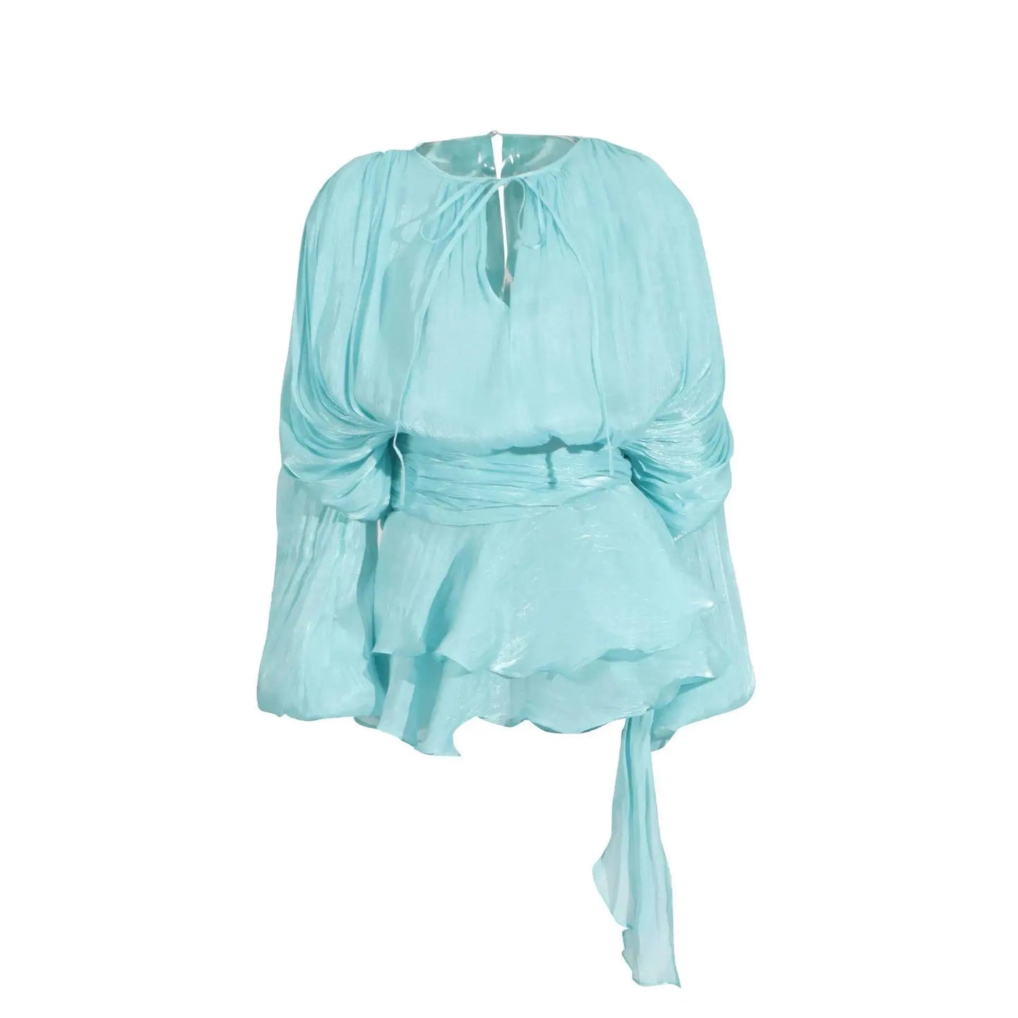 Beige Top Solid Blouse Mini Dresses For Women V Neck Long Sleeve Spliced Lace Up Sweet Style Dress Female Clothing Fashion  P7WI