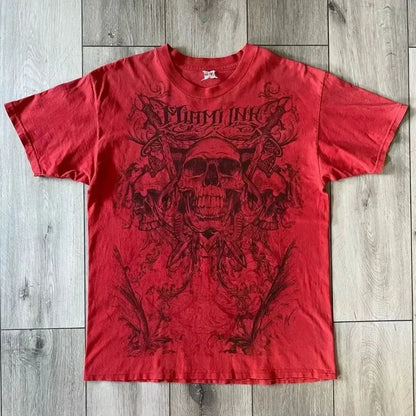 Summer Men's Breathable Round Neck T-shirt Y2K Retro Clothing Punk Hip Hop Pattern Printed Outdoor Fashion Top