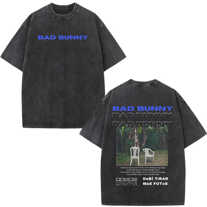 Washed Vintage Rapper Bad Bunny T-shirt Debi Tirar Mas Fotos DTMF Album 2025 T Shirts Men Women Hip Hop Oversized T-shirts Tops