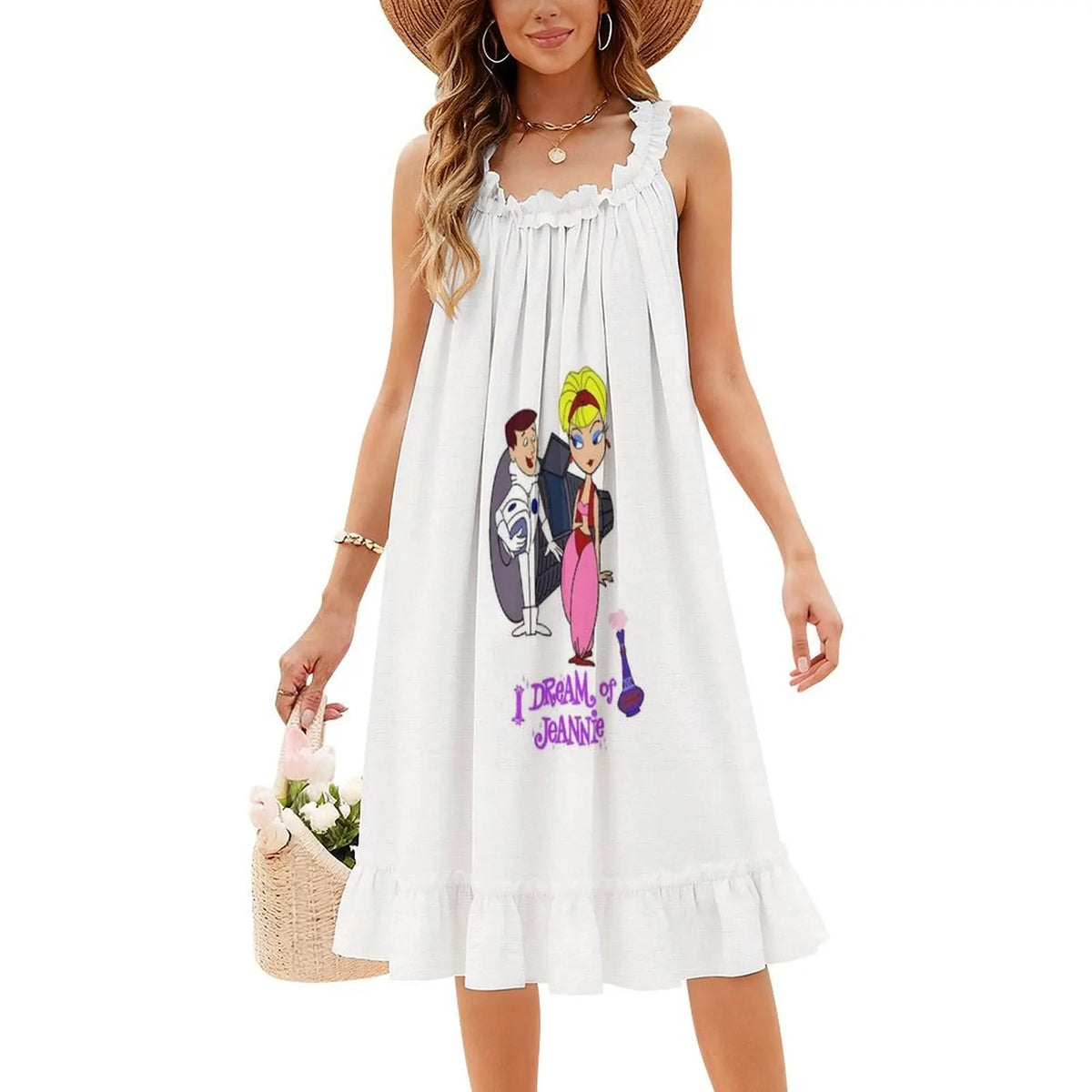 My Favorite People Dream Of Jeannie Cool Graphic Gifts Bohemian Sleeveless Dress Multi-Print Beach Vacation Party Dress My