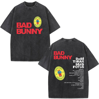 Washed Vintage Rapper Bad Bunny T-shirt Debi Tirar Mas Fotos DTMF Album 2025 T Shirts Men Women Hip Hop Oversized T-shirts Tops