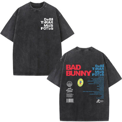 Washed Vintage Rapper Bad Bunny T-shirt Debi Tirar Mas Fotos DTMF Album 2025 T Shirts Men Women Hip Hop Oversized T-shirts Tops