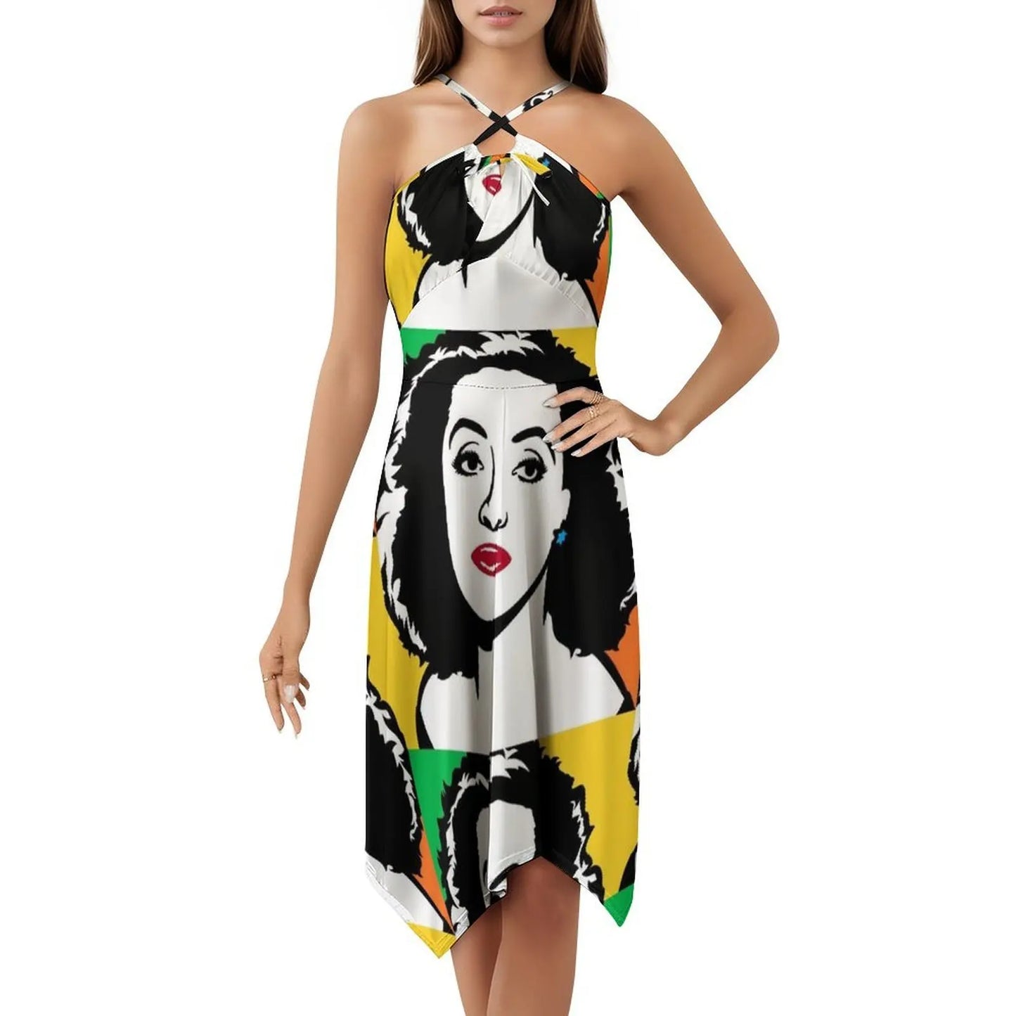 Bette Davis Cartoon Popart Drawing Bohemian Sleeveless Dress For Women Print Beach Party Dresses Bette Davis Cartoon Popart