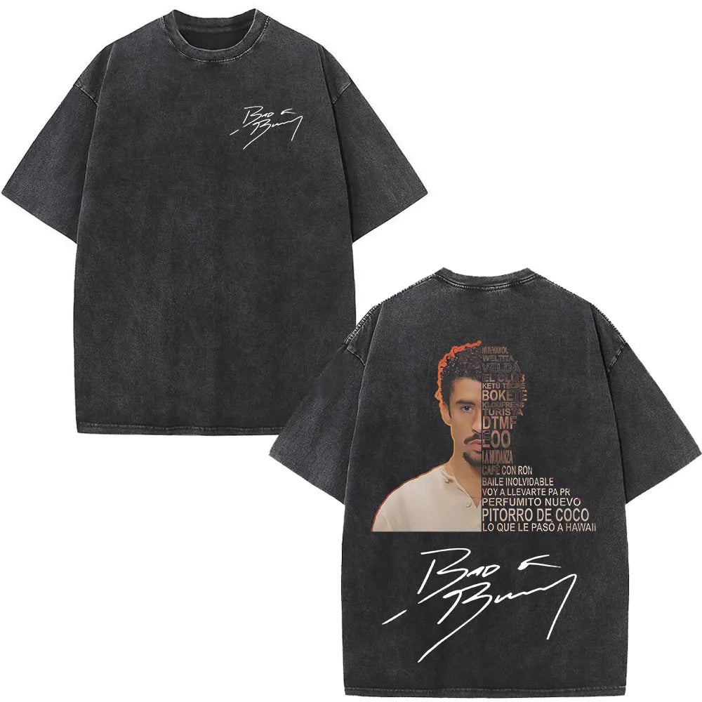 Washed Vintage Rapper Bad Bunny T-shirt Debi Tirar Mas Fotos DTMF Album 2025 T Shirts Men Women Hip Hop Oversized T-shirts Tops