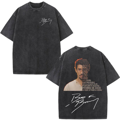 Washed Vintage Rapper Bad Bunny T-shirt Debi Tirar Mas Fotos DTMF Album 2025 T Shirts Men Women Hip Hop Oversized T-shirts Tops