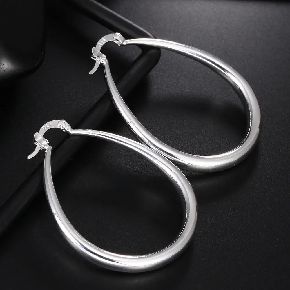 41MM 925 sterling silver Smooth Circle cute Hoop Earrings For Women Fashion Party Wedding Accessories Jewelry Christmas Gifts