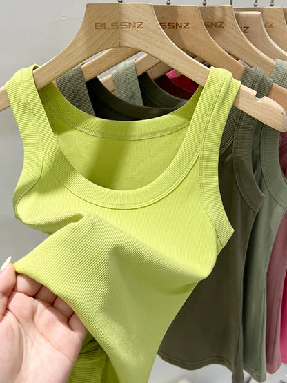 Women Solid Round Neck Ribbed Tank Top Camisole Women 2026 Summer Basic Elastic Tank Top O Neck Solid Tank Top