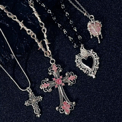 Y2K Sweet Cool Girl Personalized Creative Cross Love Pendant Necklace, Suitable for Daily Wearing