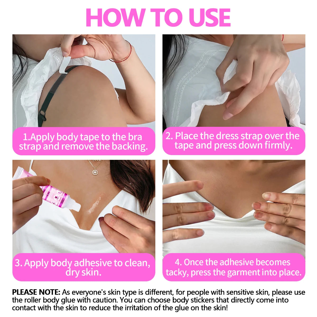 GP Edge Care Store StaySecure™ Body Adhesive, 4-pack, clear skin-safe body glue for secure, confident wear of clothing and accessories.