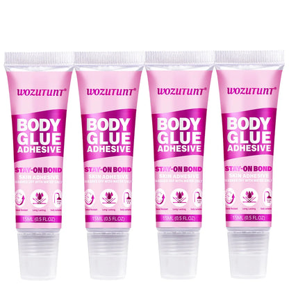 StaySecure™ Body Adhesive by GP Edge Care Store, four-piece pack, strong skin-safe glue for secure body and clothing attachment.