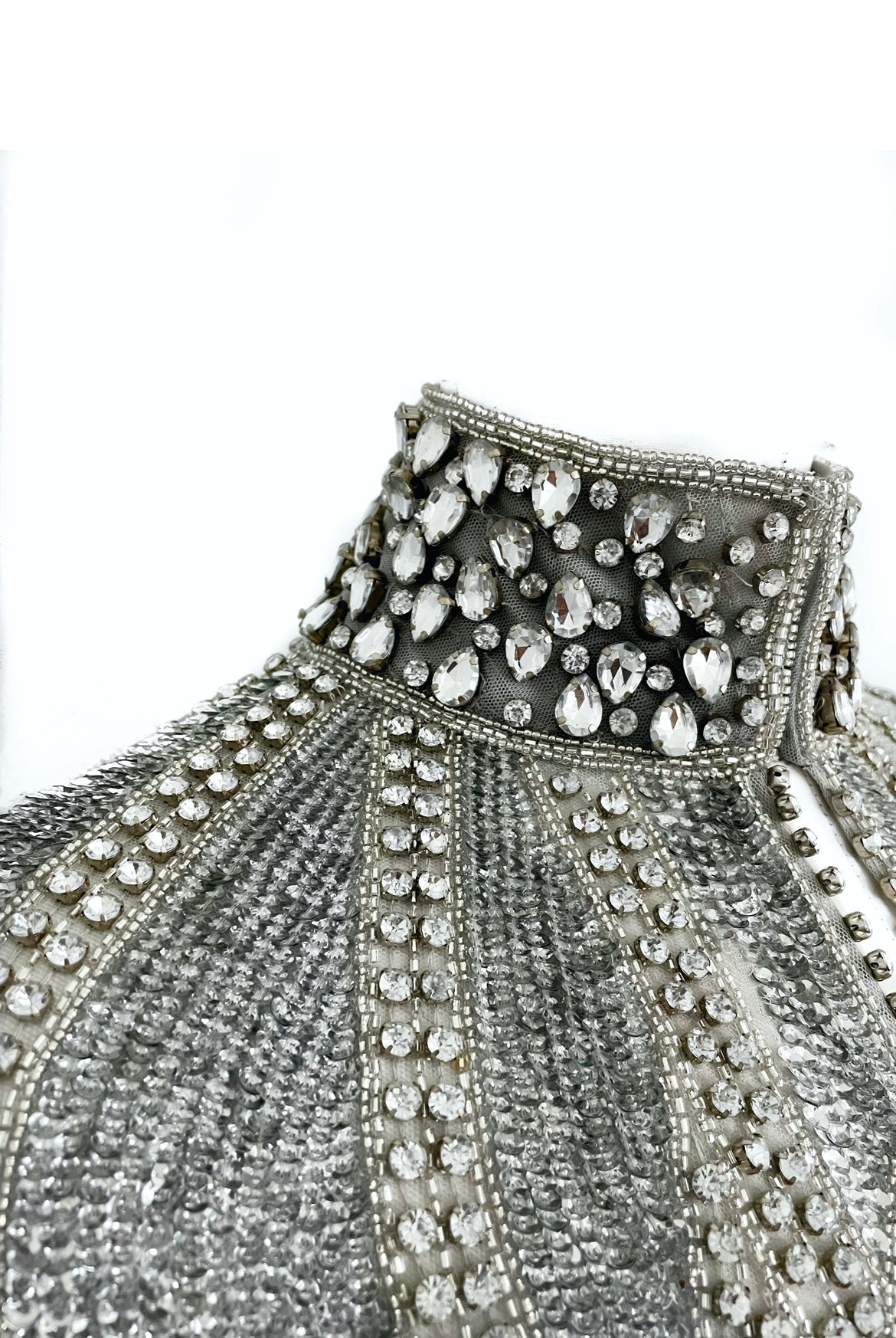 L'Jai Amor Argenté Cascade Cape in silver, stylish jacket with flowing design, perfect for elegant winter wear.