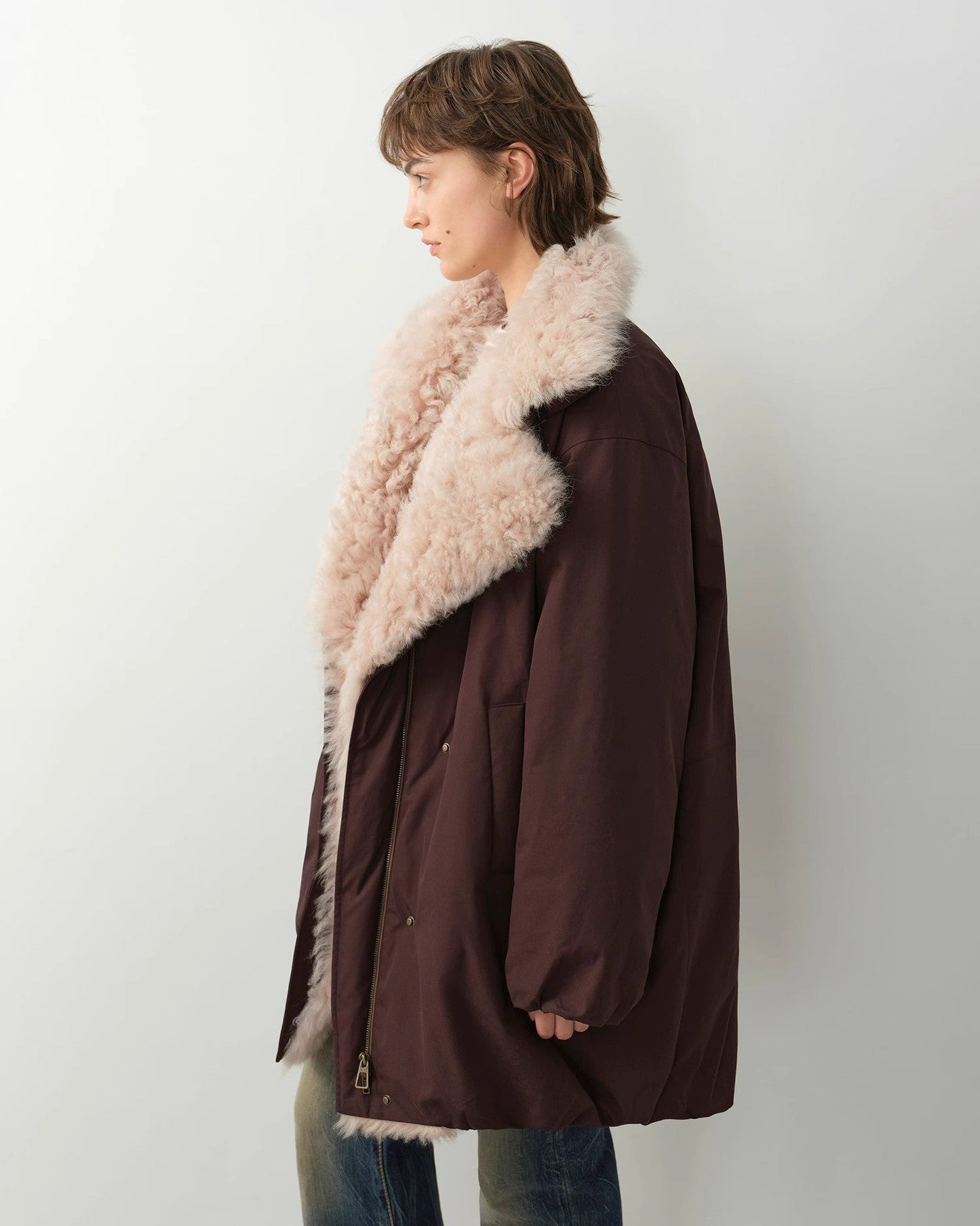 Women's Fireladyfur winter goose down coat with Tuscan wool in army green, featuring a stylish, insulated winter outerwear design.