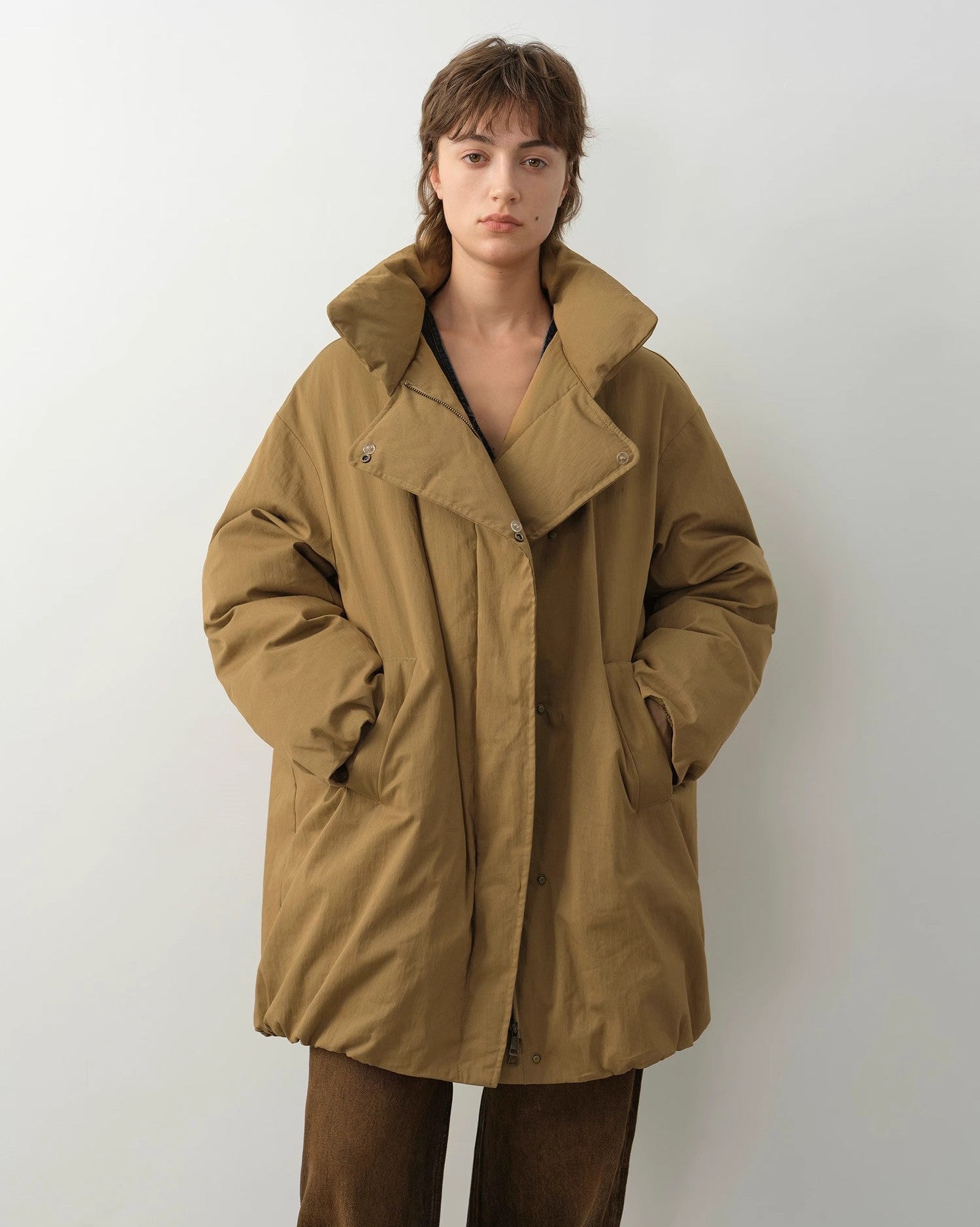 Women's winter goose down coat with Tuscan wool, Fireladyfur by MINKANDFOX, featuring a stylish, warm outerwear design.