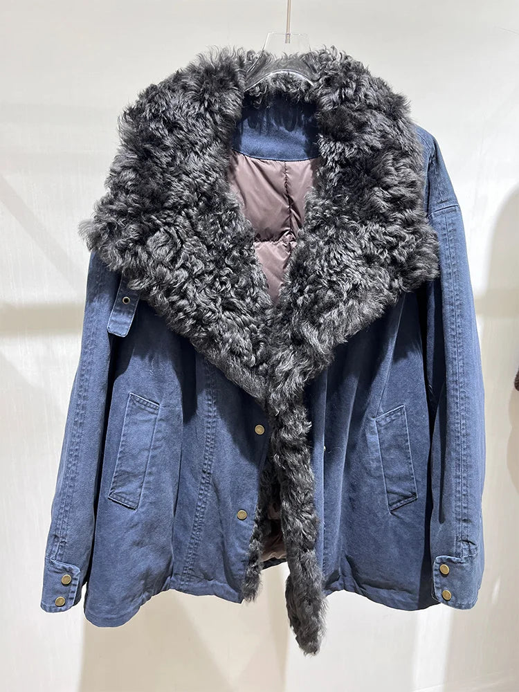 Women's Winter Goose Down Coat with Tuscan Wool by Fireladyfur, featuring a cozy, insulated design and stylish silhouette.
