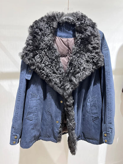 Women's Winter Goose Down Coat with Tuscan Wool by Fireladyfur, featuring a cozy, insulated design and stylish silhouette.