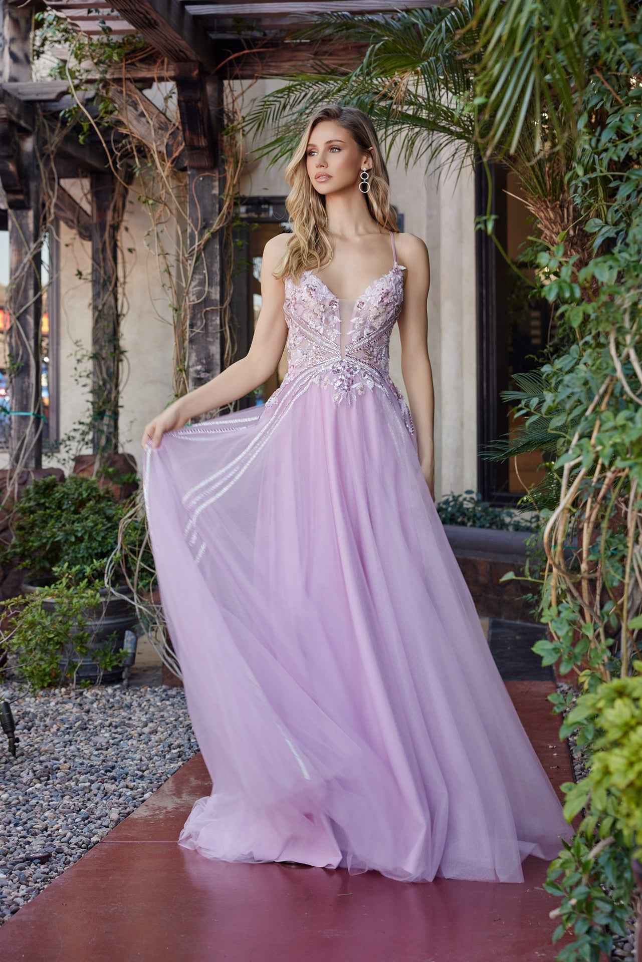 Black formal sleeveless graduation gown with floral motif and lace-up back, designed by NXAB for prom and special occasions.
