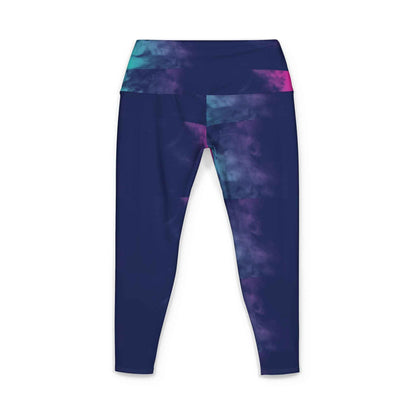 All-over print Space Women's Yoga Pants by Printify featuring vibrant galaxy-inspired cosmic design.