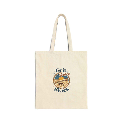 Rustic cowgirl canvas tote bag by Grit Grace Skies featuring natural-colored durable fabric for everyday adventures.