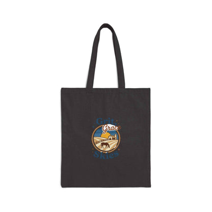 Rustic cowgirl canvas tote bag by Grit Grace Skies, stylish Printify bag with natural beige color for everyday adventures.