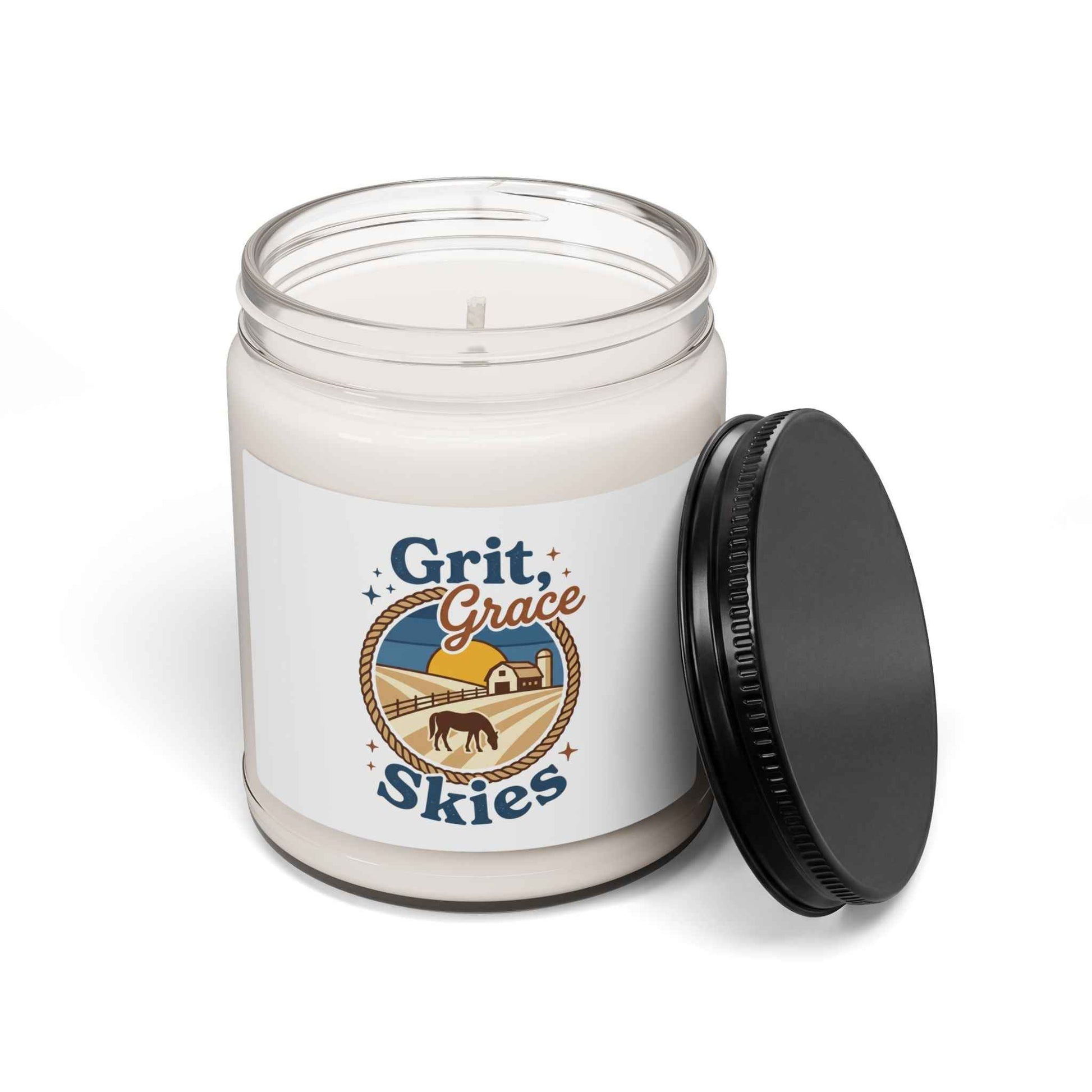 Printify Grit + Grace Skies soy candle, white ceramic home decor with a clean cotton scent, ideal for relaxation and cozy spaces