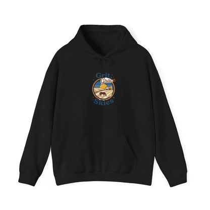 Navy sun-bleached Prairie Patch hoodie by Printify featuring a casual, comfortable hoodie with patch details and vintage-inspired design.