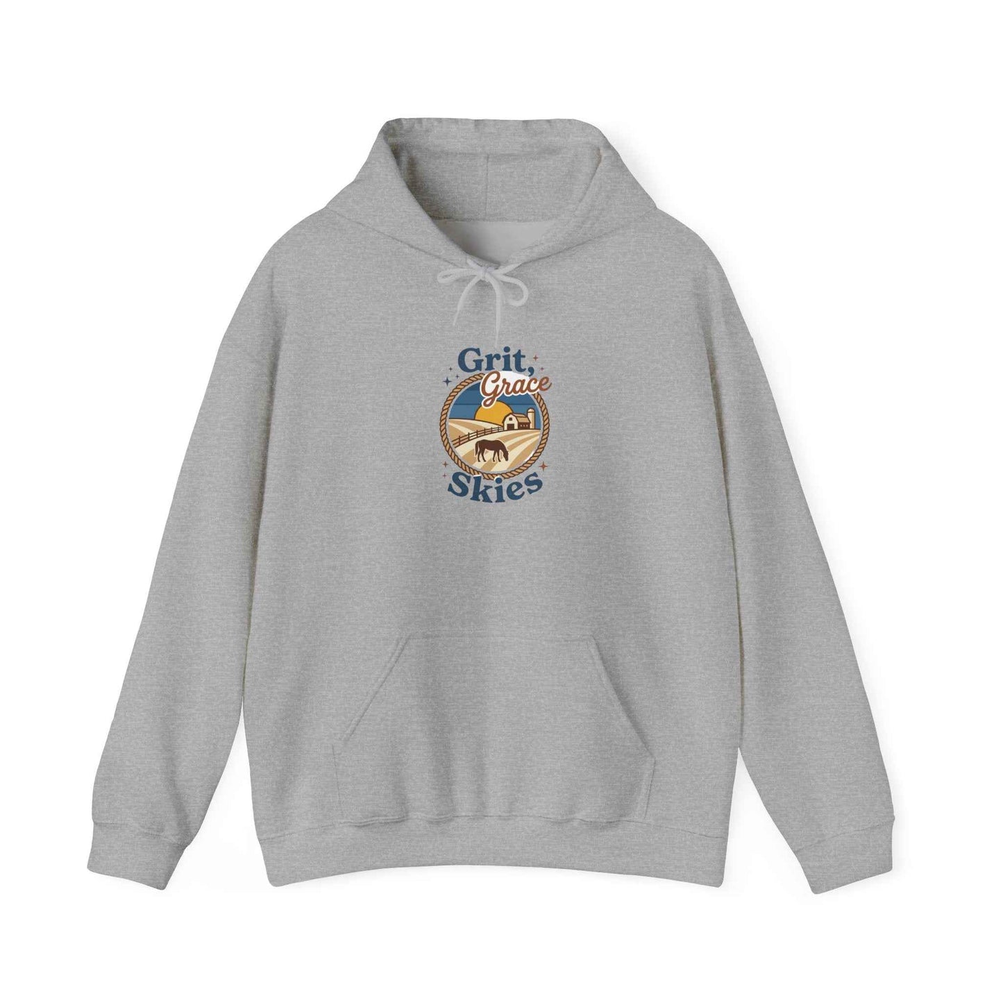 Navy sun-bleached prairie patch hoodie by Printify, featuring a casual, stylish hoodie with distressed sun-faded design.