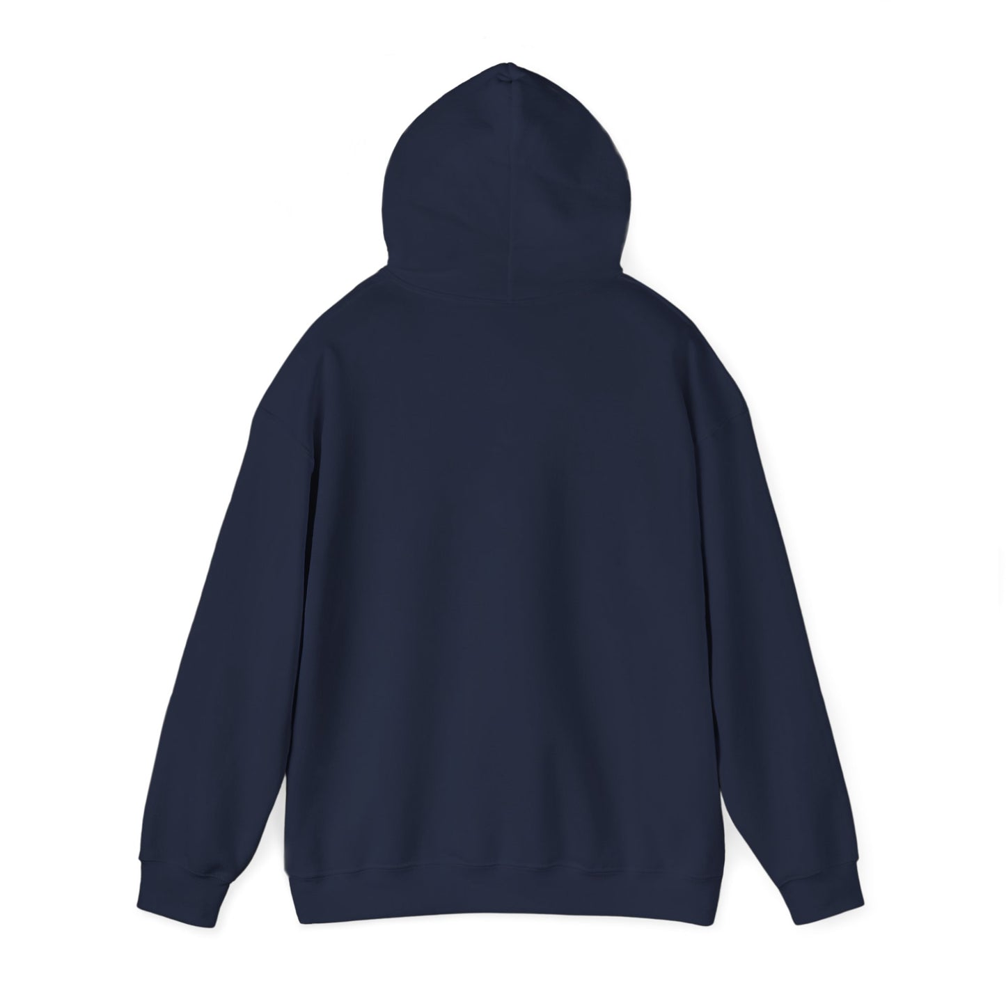 Navy hoodie from Printify featuring sun-bleached prairie patch design, casual style with front pocket and hood.
