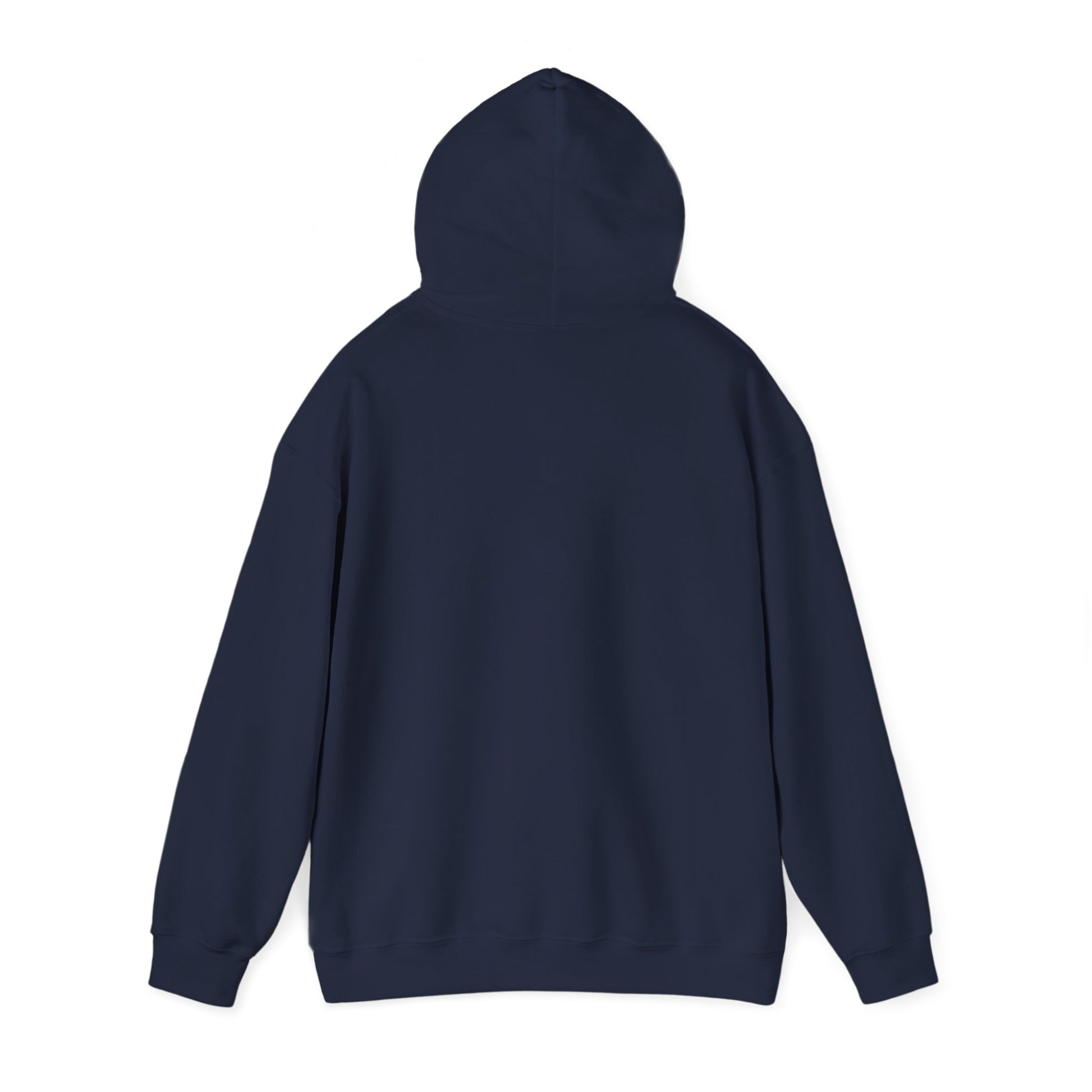 Navy hoodie from Printify featuring sun-bleached prairie patch design, casual style with front pocket and hood.