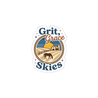 White Grit & Grace Skies sticker featuring western cowgirl design, perfect for decorating notebooks or personal accessories.