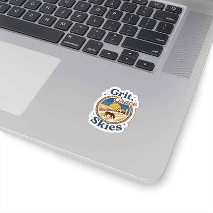 Grit & Grace Skies cowgirl ranch sticker on white paper, showcasing Western style with vibrant design and bold lettering.